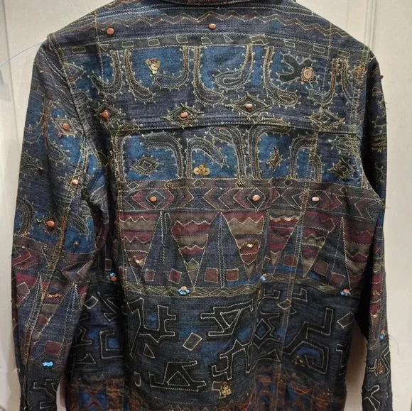 Chico's Boho Southwestern Embroidered Denim Trucker Jacket Size 0 (Sm) - Picture 5 of 6